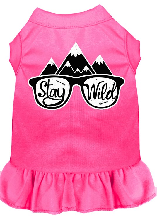 Stay Wild Screen Print Dog Dress Bright Pink Med